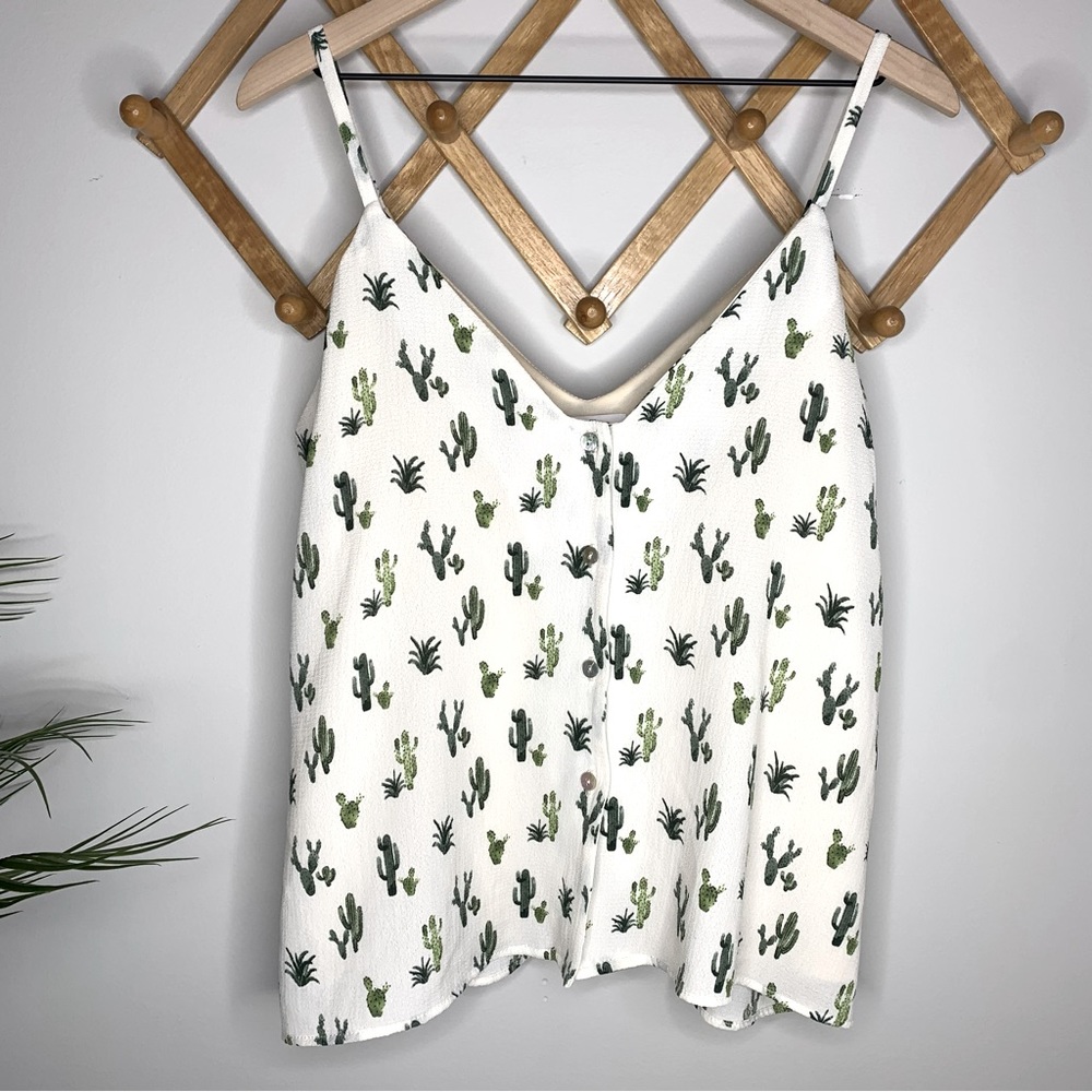 Peace Love Cake Cactus Print Button Front Cami Tank size Large